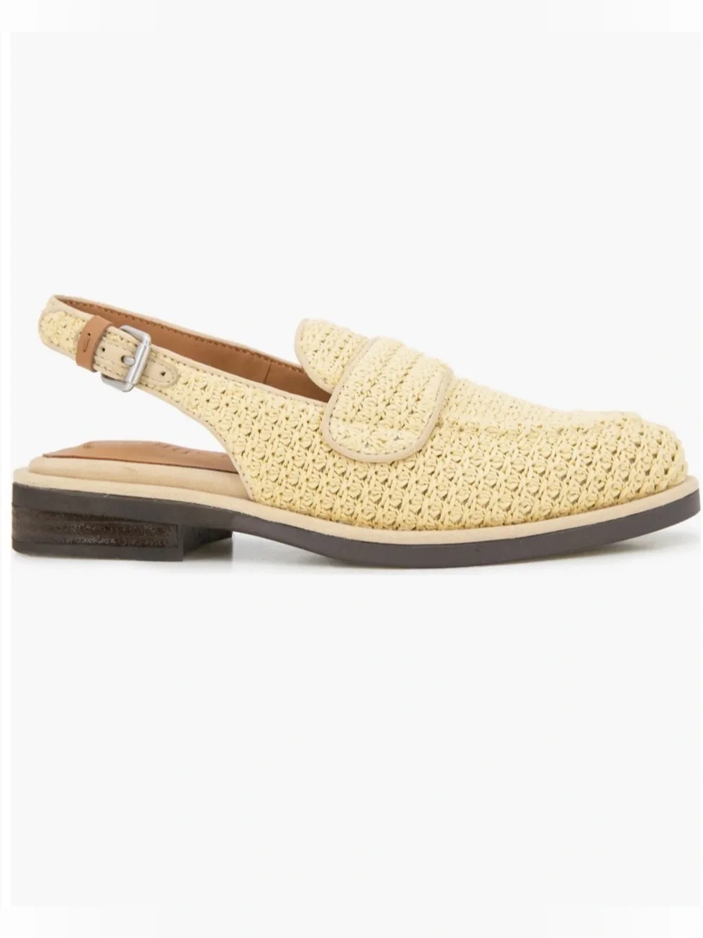Gentle Souls CALEB Cream Woven Raffia Low Heel Open Back Slingback Loafers